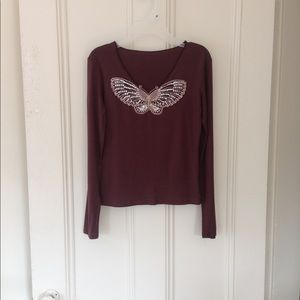 NWOT Butterfly Embroidered Sequin Tops Shirt